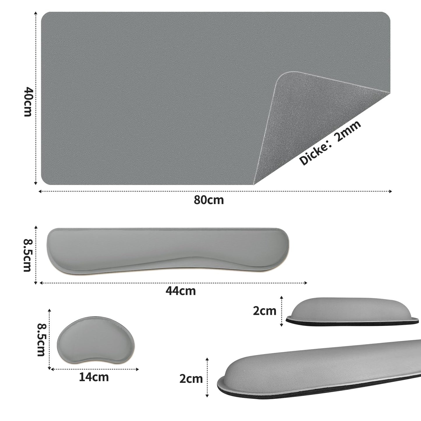 Sevenpers Desk Pad, 80x40cm Mouse Pad with Wrist Rest, 3 in 1 Desk Mat with Ergonomic Wrist Support made of Memory Foam, Desk Protection Pad for Office, Home (Dark Gray)