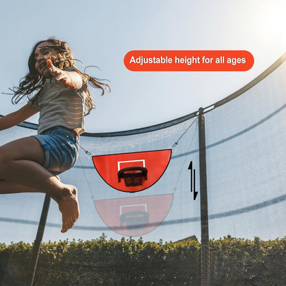 Trampoline basketball hoop, tearaway rim for dunking Trampoline basketball attachment with mini basketballs Trampoline accessory for kids, adults for indoor and outdoor use (Red)