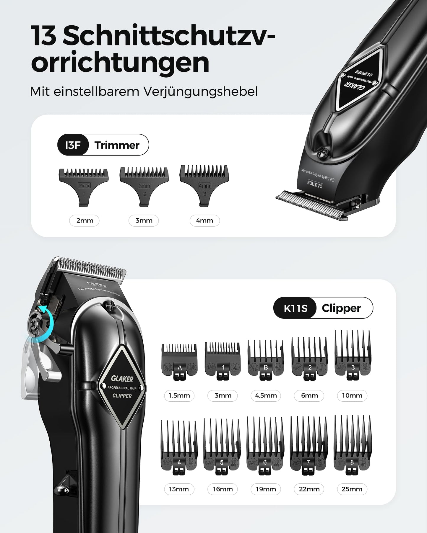 GLAKER hair clipper for men + hair clipper kit, cordless barber professional hair clipper hair cutting set beard trimmer for men women children, fading clippers with 13 guards.