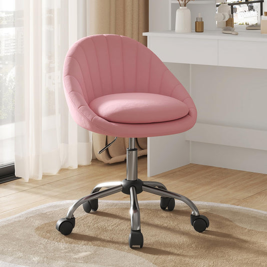 WOLTU home office chair, ergonomic office chair, swivel vanity chair, swivel chair with casters, desk chair with 150 kg weight capacity, for study bedroom, velvet, pink, BS167rs