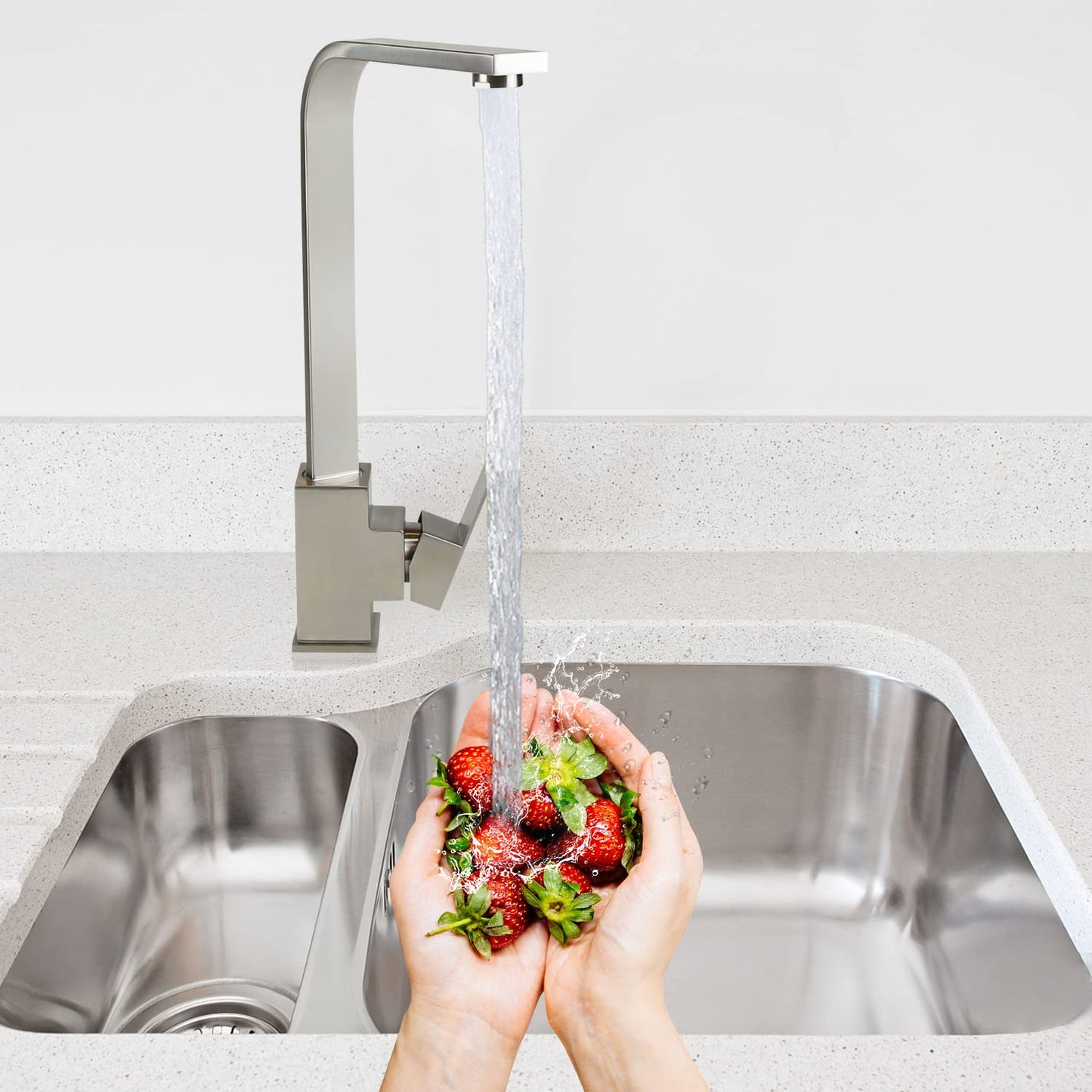 Mursche Kitchen Faucet Brushed High Pressure - Stainless Steel Mixer Tap 360° Swivel Sink Faucet 34CM Single Lever Mixer Faucets for Sink Garden Bathroom