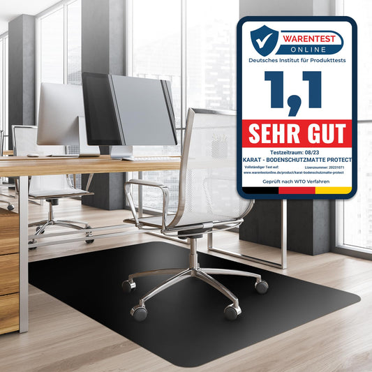 Floor protection mat for office chair, desk chair underlay transparent, desk pad protection mat, floor mats for office chairs, 114 x 200 cm for hard floors (Black)