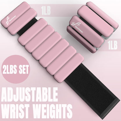 Sportneer Portable Weighted Ankle Straps - 2-pack (0.5 kg & 1 kg each) for men and women, ankle weight set for yoga, dance, aerobic, running, walking (Pink)