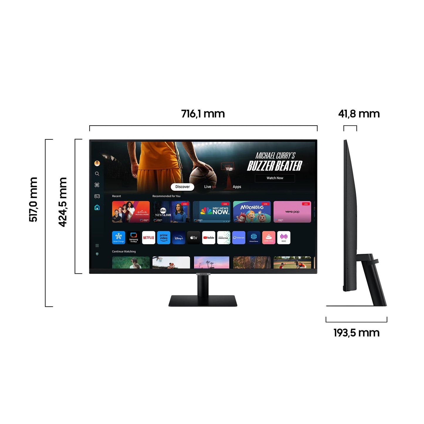 Samsung M70D Smart Monitor, 32 inch, 4K AI upscaling, UHD, 60 Hz, streaming monitor with entertainment and gaming hub, screen with speakers, smart TV apps with remote control, LS32DM700UUXEN.