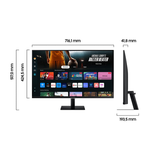 Samsung M70D Smart Monitor, 32 inch, 4K AI upscaling, UHD, 60 Hz, streaming monitor with entertainment and gaming hub, screen with speakers, smart TV apps with remote control, LS32DM700UUXEN.