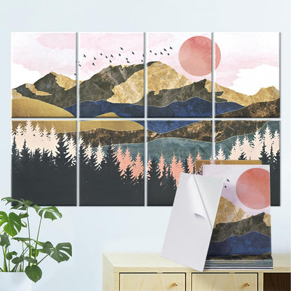 Yrendenge 8 pieces of acoustic panels, self-adhesive soundproof acoustic panels, high-density acoustic panel soundproofing wall panels, 30x40x0.9cm sound absorber wall office wall decoration (mountains trees)