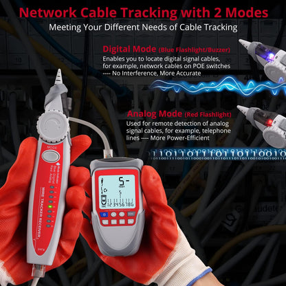 XUNTOP Wire Tracker Cable Finder LCD Network Cable Tester with POE Test Network Testing Tool Network Cable Tester with Storage Bag Support Network Cable CAT5, CAT5e, CAT 6, CAT 7 CAT 8