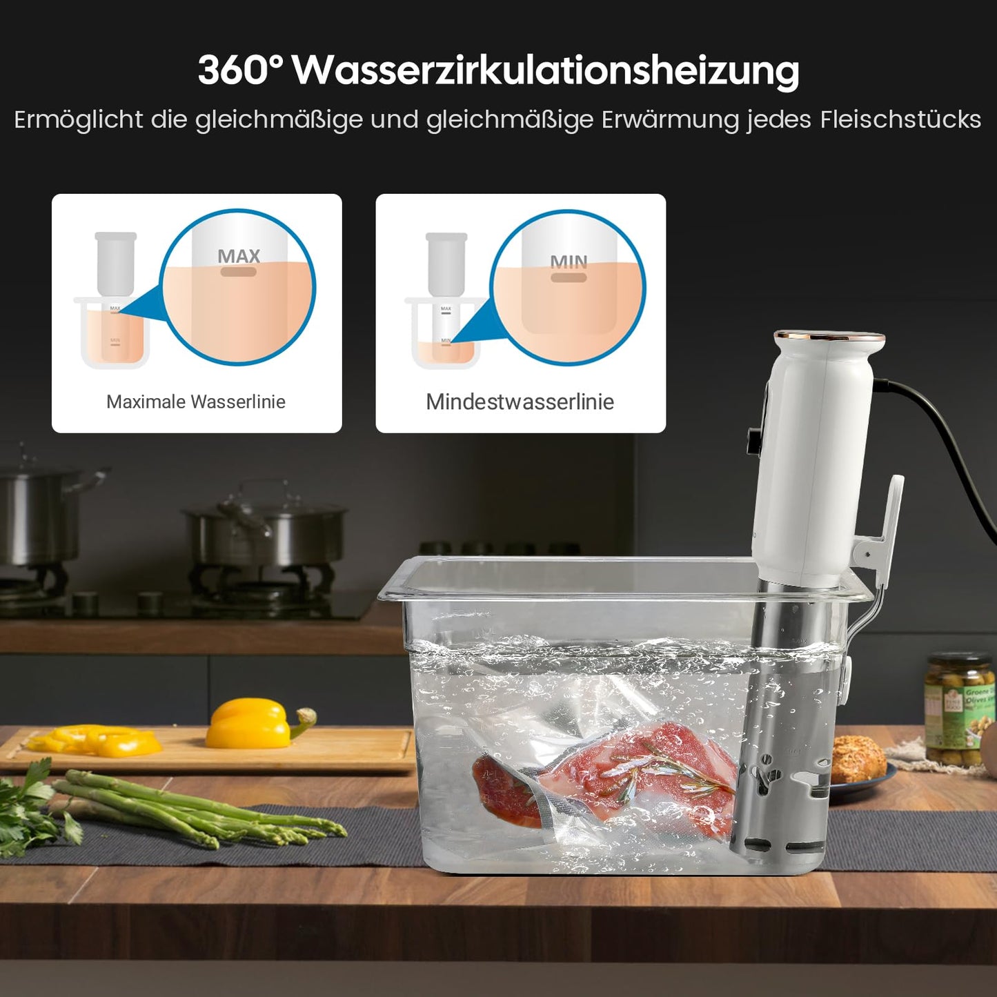 Sous Vide ISV-101W, INKBIRD WiFi Sous Vide Stick Precision Cooker, 1000W, temperature setting up to 90°C, immersion circulator 360° circulation with app preset menus, for the kitchen.
