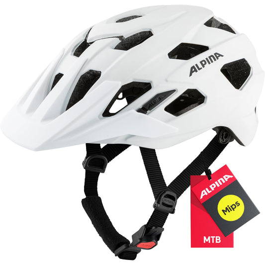 ALPINA PLOSE MIPS - Safe and comfortable MIPS Enduro & MTB bike helmet with antibacterial padding for adults, optimal protection, White matt, L (57-61 cm)
