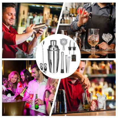 Sosayet Cocktail Shaker Set, 10-piece Stainless Steel Cocktail Set with accessories & recipe cards, 750mL Bartender Set for beginners & professionals - Gift for Men.