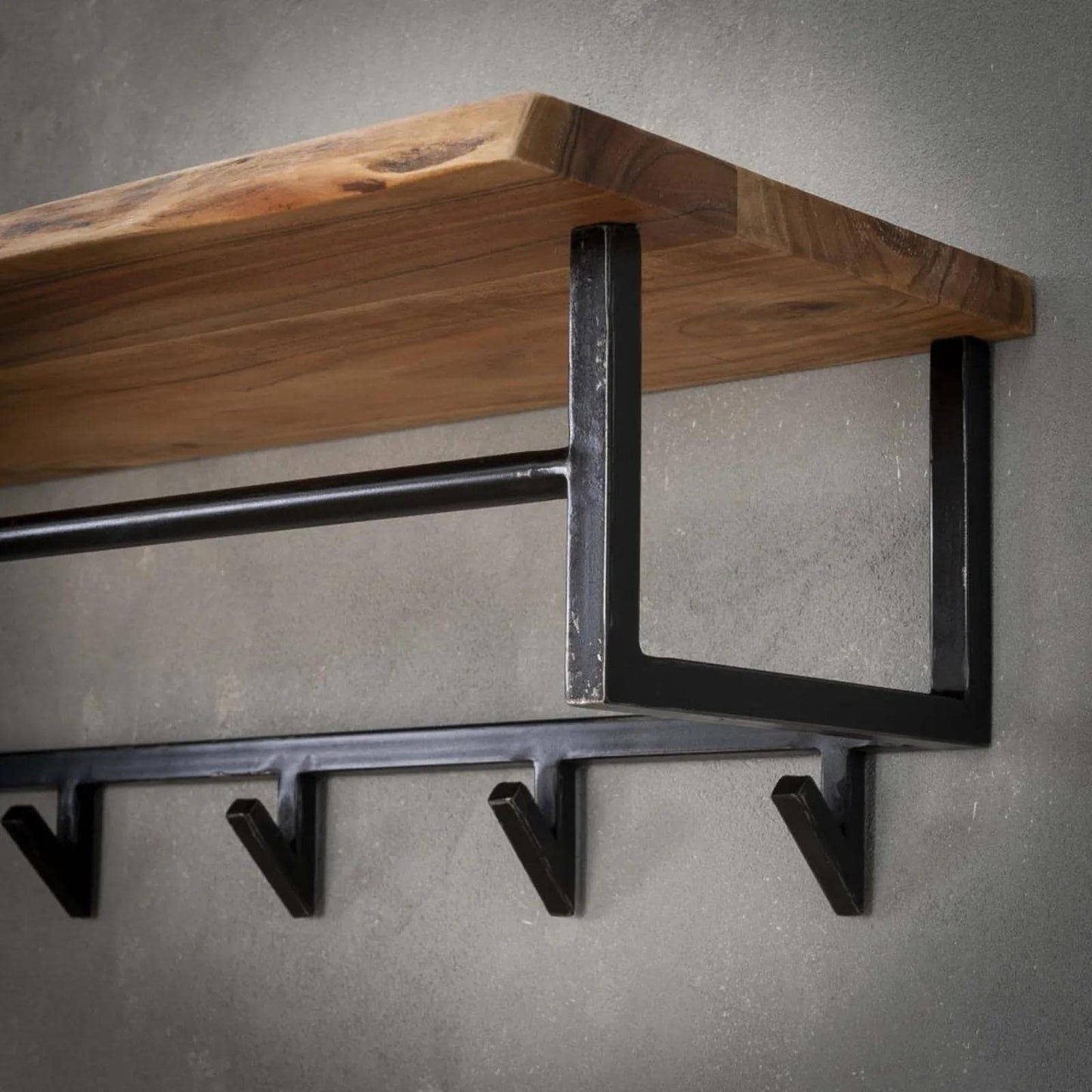 RINGO-Living wall coat rack with shelf, clothes rack hallway made of wood & metal, rustic wall shelf coat rack, wall decor industrial style, coat rack wood & metal, stylish hallway clothes rack