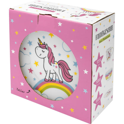 Greetings & Co. dinnerware set with unicorn design | Gift set with 1 mug, 1 plate, and 1 bowl, porcelain | Gift, start of school, kindergarten, children's birthday | 48842