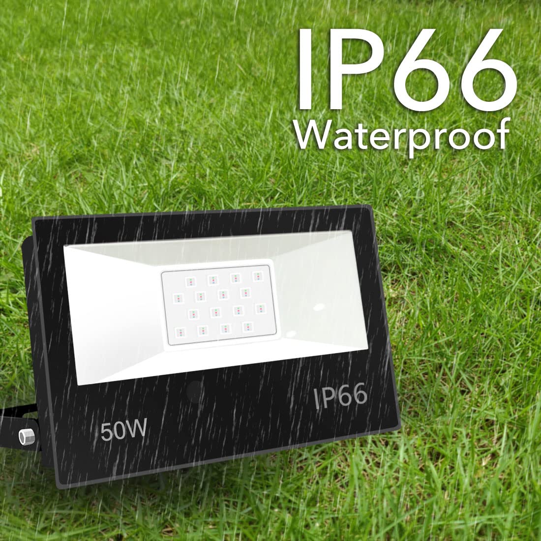 Outdoor LED floodlight, color-changing 50W, DIY flash mode, RGB floodlight with 12 colors, timer, includes remote control, IP66 waterproof.
