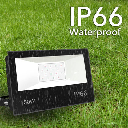 Outdoor LED floodlight, color-changing 50W, DIY flash mode, RGB floodlight with 12 colors, timer, includes remote control, IP66 waterproof.