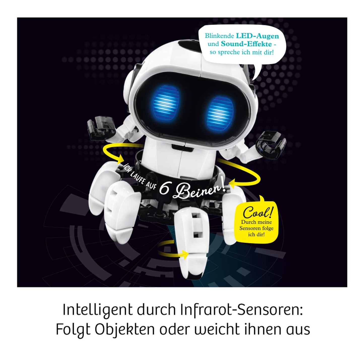 COSMOS 617127 Chipz - Your smart robot, with multilingual instructions, for kids aged 8-14, follows movements, avoids obstacles, light and sound effects, robot toy