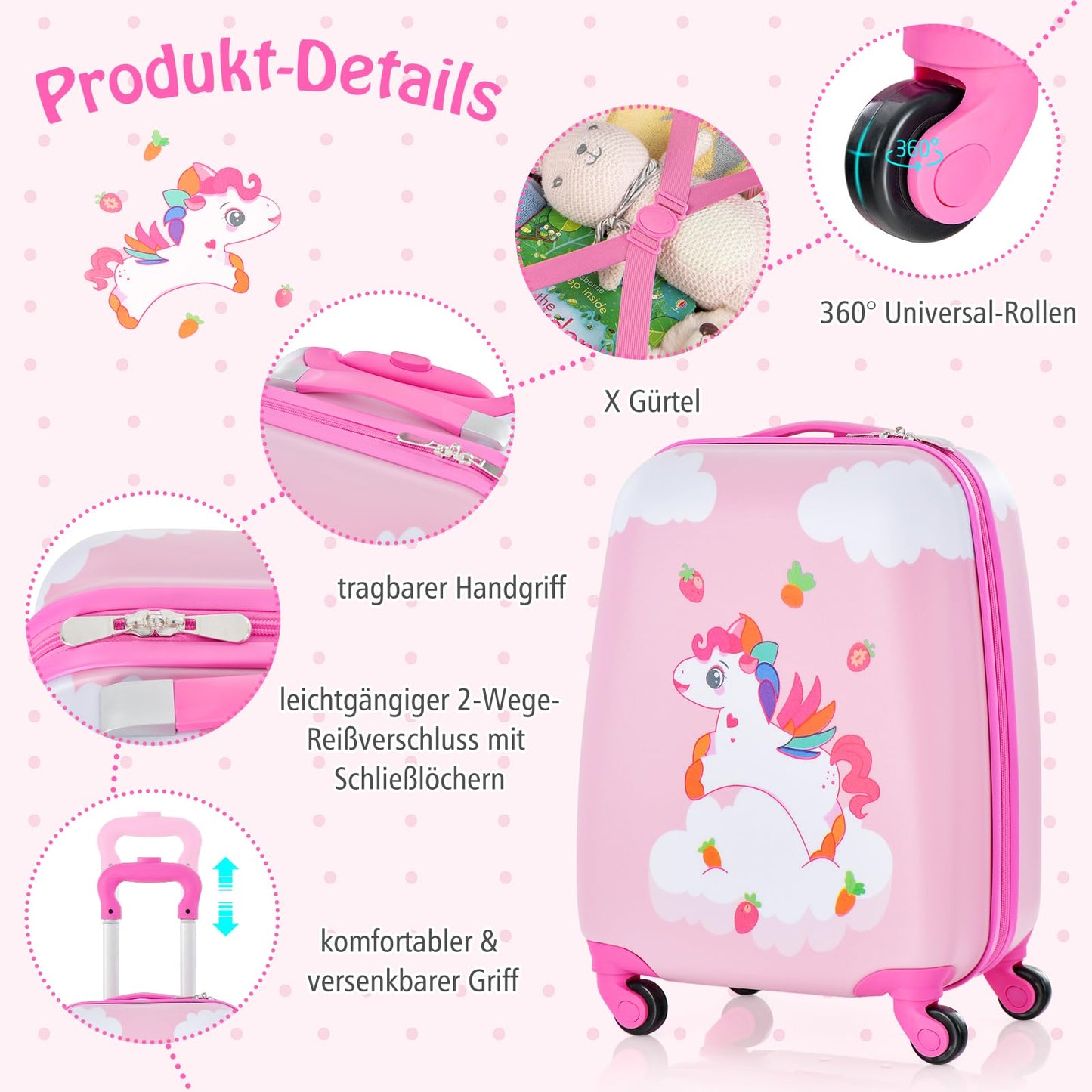 DREAMADE 2 piece kids suitcase & backpack, 16” +12” kids luggage set, kids trolley luggage, carry-on travel luggage hard shell suitcase for kids (Pink, 16 inch +12 inch)