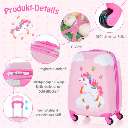 DREAMADE 2 piece kids suitcase & backpack, 16” +12” kids luggage set, kids trolley luggage, carry-on travel luggage hard shell suitcase for kids (Pink, 16 inch +12 inch)
