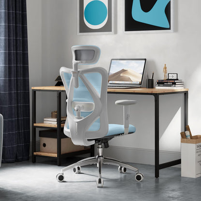SIHOO M18 office chair ergonomic, computer desk chair with adjustable headrest and lumbar support, high back executive swivel chair for home office (light blue)