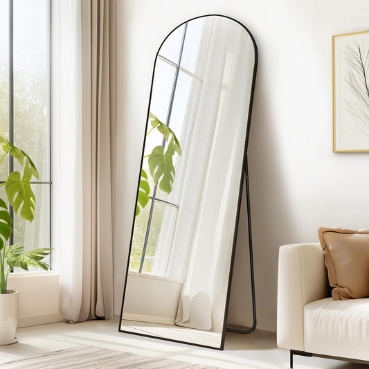 SONGMICS Full-Length Mirror, 160 x 50 cm, Curved Floor Mirror, Aluminum Alloy Frame, Tempered Glass, for Bedroom, Living Room, Wardrobe, Ink Black LFM031B01