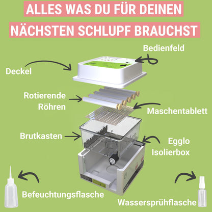 Incubator Fully Automatic 12 Eggs - Ideal for all age groups | Hatching Chickens Egg Turning and Moisture Control - Integrated Eggshell + 5 Year Protection - Okköbi OBI-12