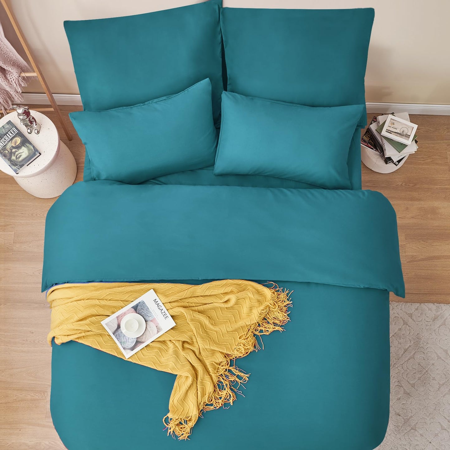 RUIKASI bedding set 220x240 turquoise 3-piece - petrol microfiber bedding sets Oeko-TEX, duvet covers 220 x 240cm + 2 pillowcases 80x80cm with zipper, soft and wrinkle-free.