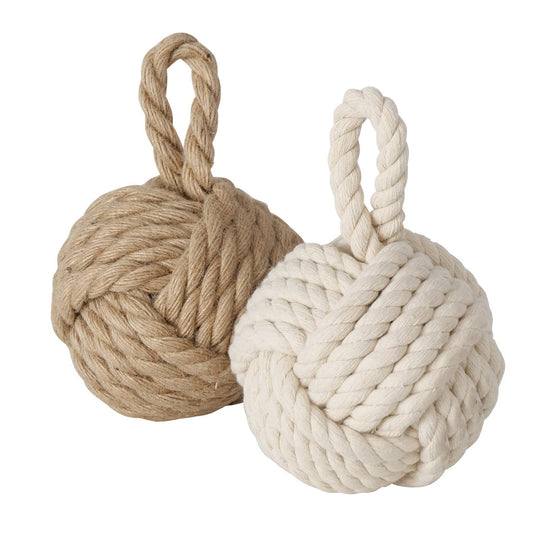 Boltze door stopper set Jute Knot natural knit ball fabric base 1.5 kg weight with convenient loop (2 pack)