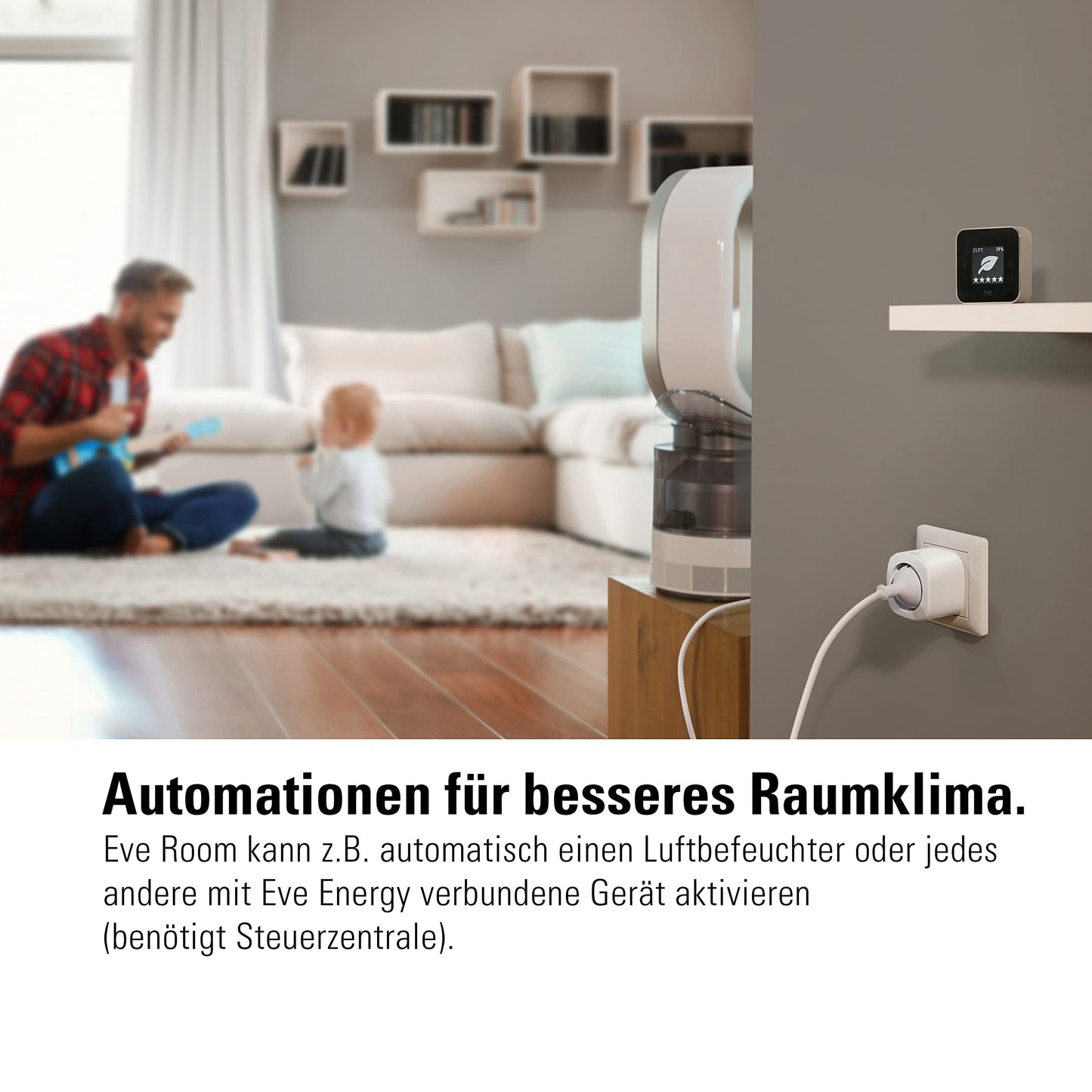 Eve Room (Apple Home) - Room climate & air quality monitor for clean and healthy air, measures pollutant concentration, temperature, and humidity, live healthy, Thread.