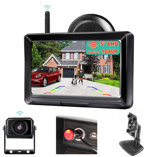 GREENAUTO Wireless Backup Camera, AHD 1080P wireless backup camera with IPS 5 inch Car Monitor Backup Camera System for car, truck, RV, trailer, camper, van