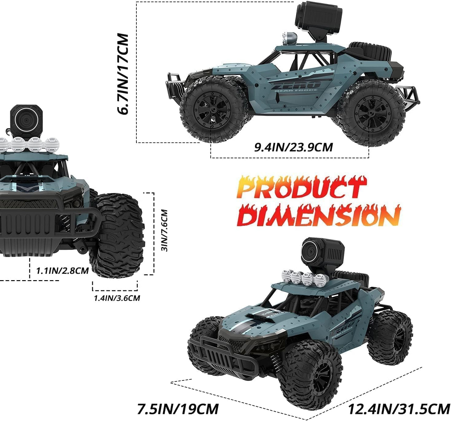 DEERC 1:16 RC Truck with 1080P Camera and WiFi Transmission, 2.4GHz remote control, 2 batteries for 60 minutes of playtime. Off-road Truggy for adults and kids.