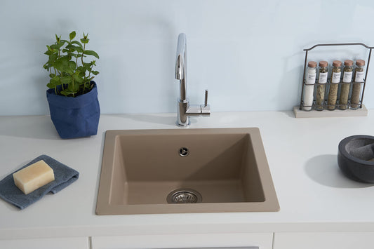 Respekta Ohio mineral sink in sand beige / 1 basin inset sink in 50 x 44 cm / sink suitable for base cabinets from 50 cm width