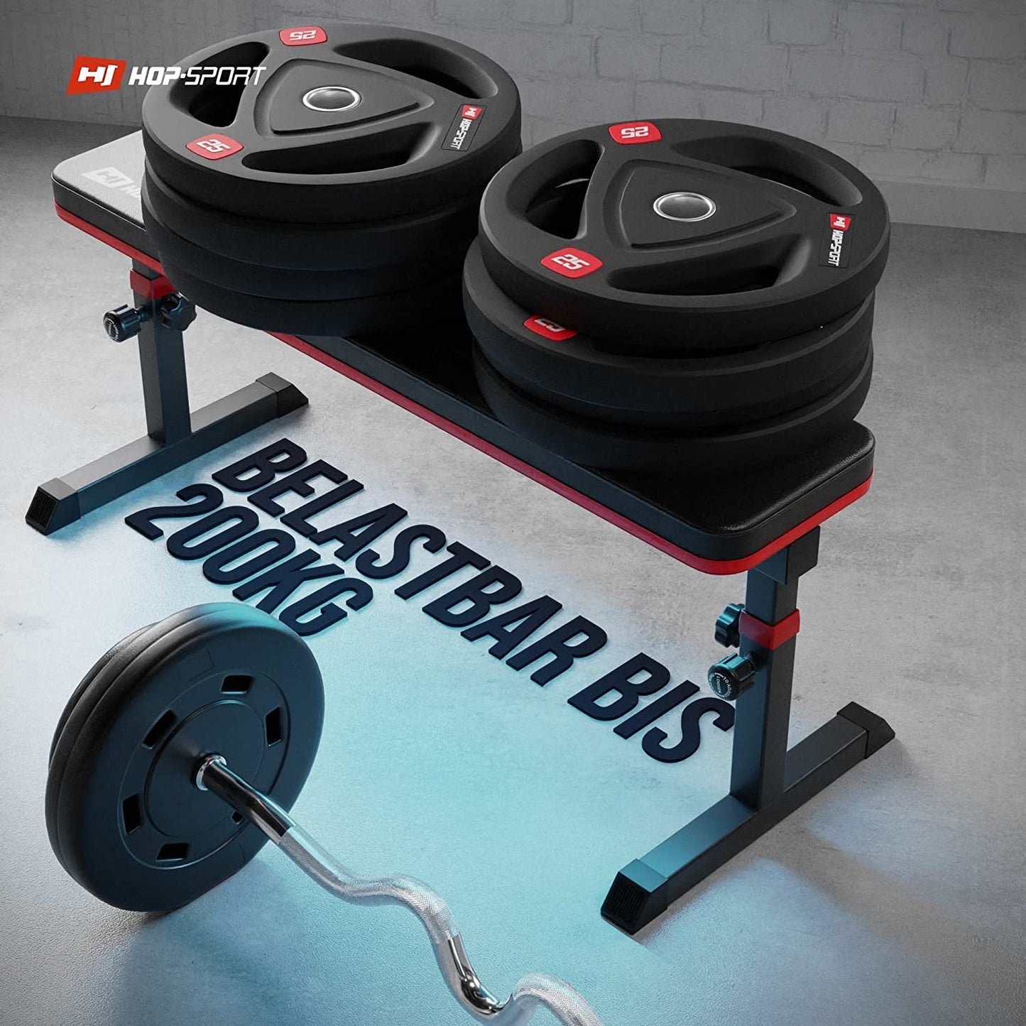 Hop-Sport Folding Adjustable Weight Bench - Home Workout Bench, Fitness Equipment for Strength Training & Bench Press, supports up to 200 kg.