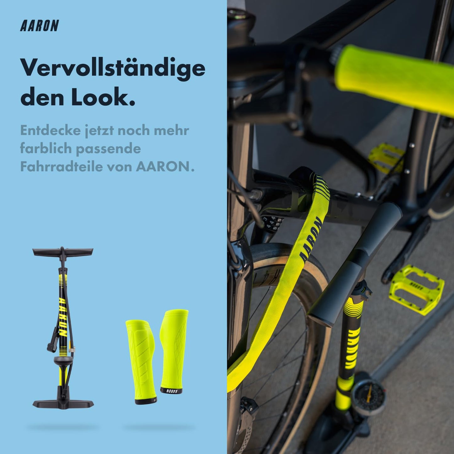AARON Lock One bike lock with 5-digit code, steel chain, high security level | Lock for E-bike, mountain bike, trekking bike, touring bike, road bike in yellow.