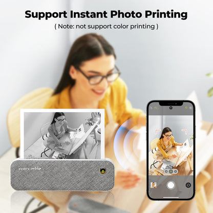 MUNBYN Mobile Printer Mini Printer A4 2600 mAh Portable Smart Photo Printer Mini Print Mobile Thermal Printer Bluetooth Printer for On-the-Go Home Supports 210x297mm A4 Thermal Paper iOS Android