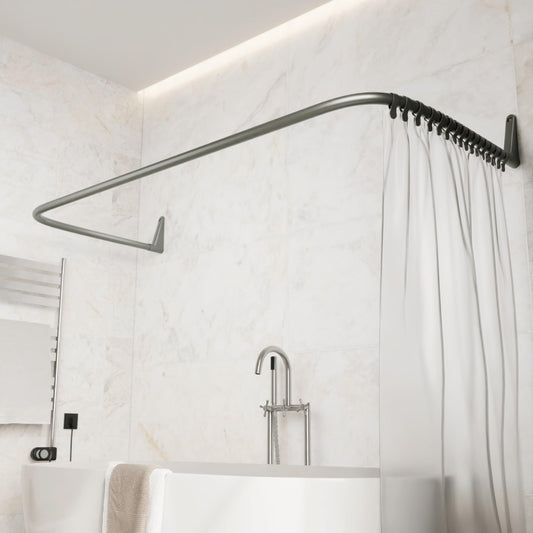 Erica shower curtain rod L-shape & U-shape - 4-in-1 system for bathtub or shower - Corner shower rod - Steel with powder coating - Without ceiling bracket - Gray