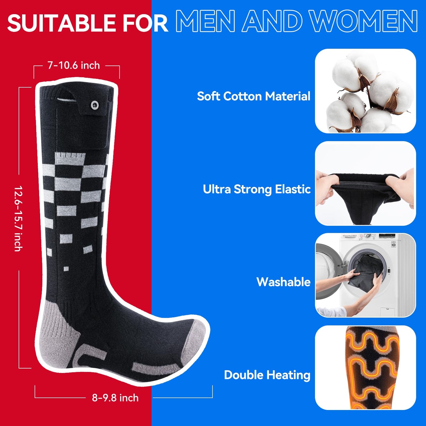 Olycism Heated Socks 6000mAh Rechargeable Electric Heated Socks for Men and Women 4 Heat Settings Outdoor Riding Camping Hiking Motorcycling Skiing Warm (S)