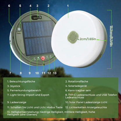 10m Solar Camping String Lights, Warm White+RGB Camping String Lights, Solar&USB Charging, 13 Modes Outdoor Camping Lamp with Remote Control, 130 LEDs Portable Camping Lights for Camping.