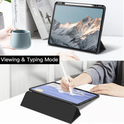 JETech case for iPad Pro 13 inch M4 (2024) with pencil holder, clear transparent back shell slim stand shockproof tablet cover, auto wake/sleep (black)