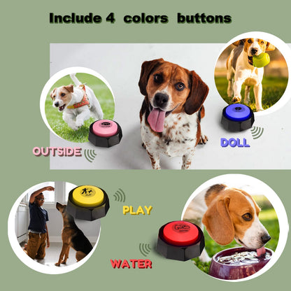 WHATOOK Dog Buttons Communication for Cat Dog, Buzzer with Recording Function, 4-Pack Recordable Training Sound Pad for Dogs Kids Press for Interaction, Games to Communicate and Speak