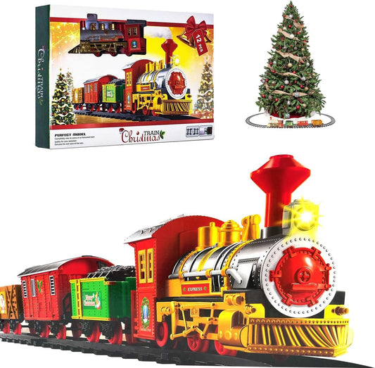 Christmas Train Set, Electric train for kids with sounds, Christmas train around the Christmas tree, Christmas Day gifts for 3-10+ year old boys and girls.