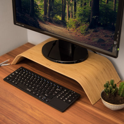 Calibri monitor wood stand TV stand - computer table desk attachment monitor stand bench - bamboo desk attachment in light brown.
