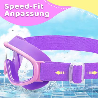Vvinca Kids Swim Goggles with Comfort Fabric Strap Wide Angle Anti-Fog/UV Protection Waterproof Swim Goggles for 3-14 years