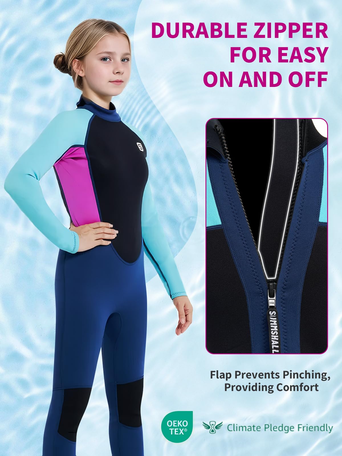Summshall Kids Neoprene Wetsuit, 2.5mm thick for warmth. Short or long options for diving, swimming, surfing. Perfect thermal swimsuit for boys and girls.