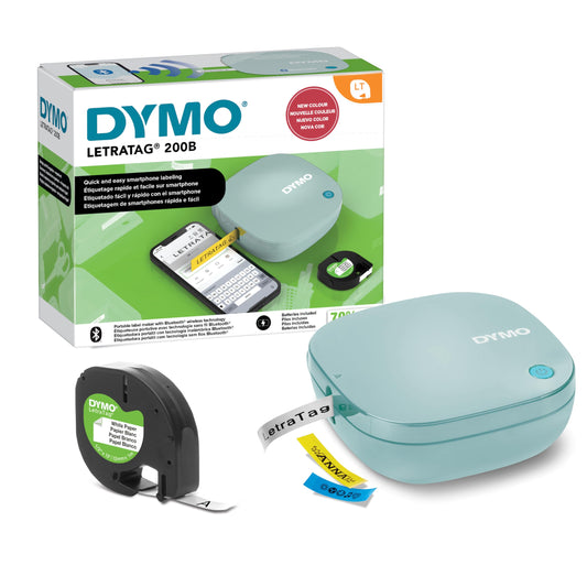 DYMO LetraTag 200B labeling device with Bluetooth. Compact label printer connects via Wireless Bluetooth technology. Includes 1 x paper label in White. Daydream Blue.