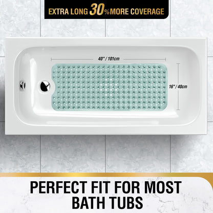 HITSLAM non-slip bathtub mat, 101 x 40cm extra long anti-slip mat for bathtub, non-slip shower mat BPA free, mold resistant & machine washable bath mat, green