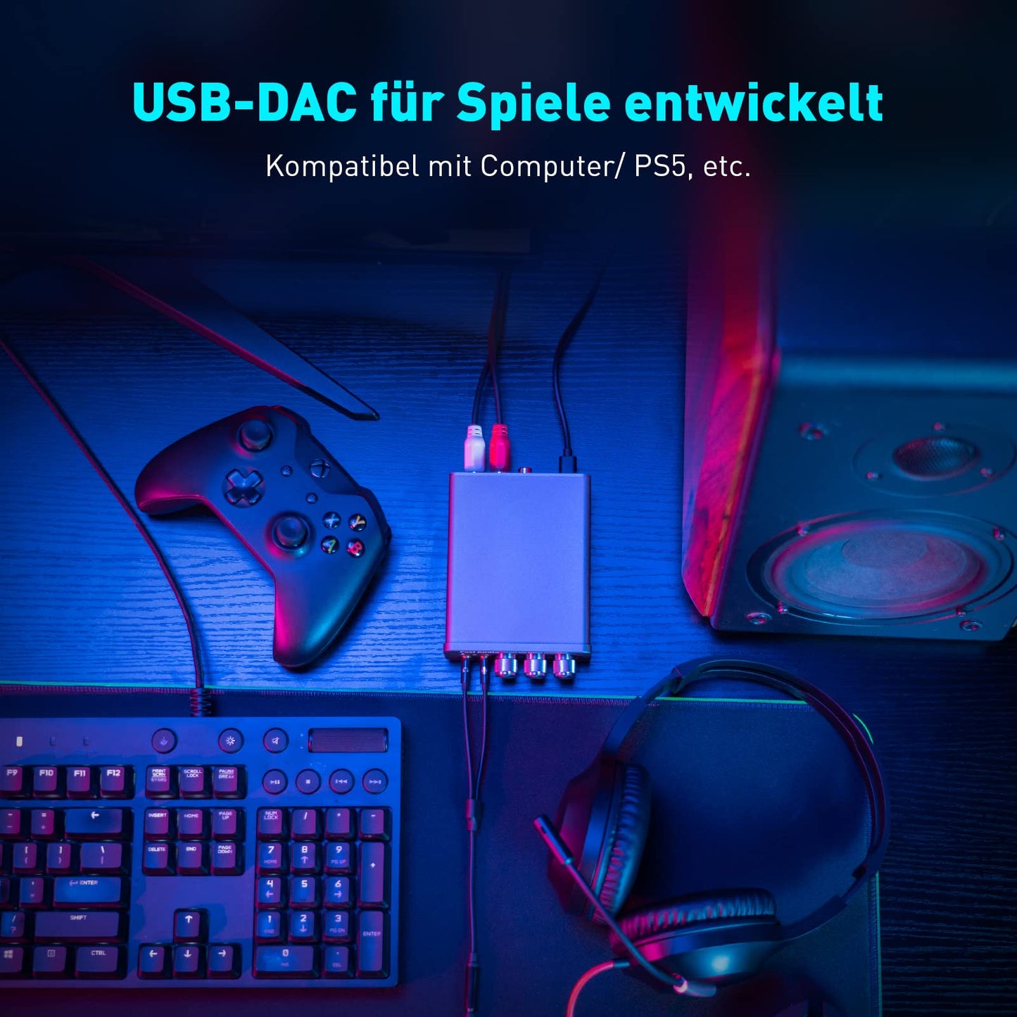 Fosi Audio K5 Pro headphone amplifier, USB C DAC headphone amplifier HiFi, USB/Optical/Coaxial/Microphone inputs to 3.5mm AUX/RCA output, Gaming DAC AMP Hi-Res for PS5/PC/MAC/Active Speakers.