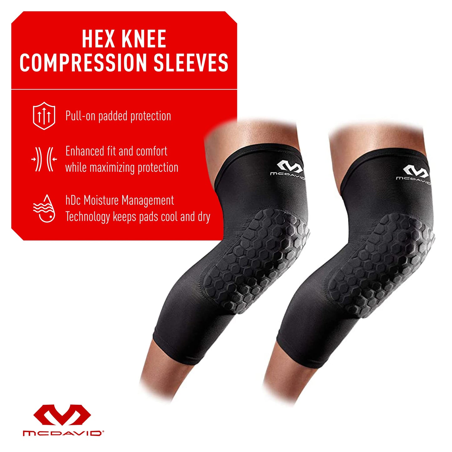McDavid - 6446R - Compression Knee Sleeve - HexPad - Adult Unisex - Knee Protector Sleeve - Prevents Impact Injuries - Highly Stretchable - Basketball Knee Sleeve