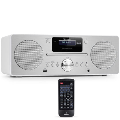 Auna portable radio with CD player, DAB Plus with Bluetooth, DAB/DAB+/FM, kitchen radio with LCD display, MP3, USB connection, compact digital radio with alarm clock & remote control.