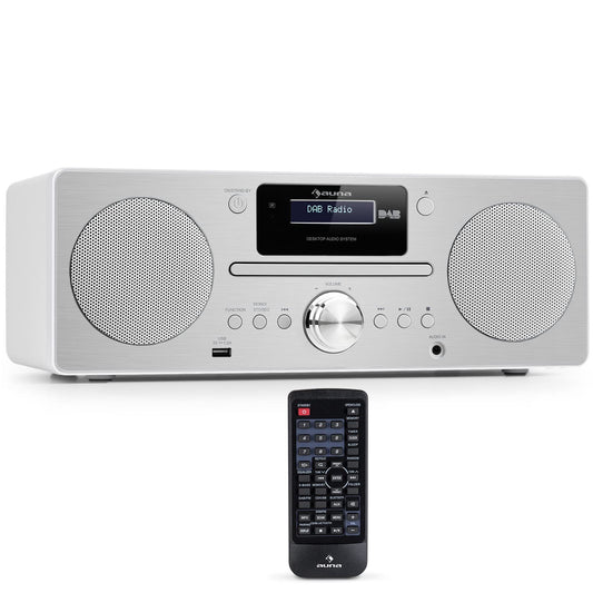 Auna portable radio with CD player, DAB Plus with Bluetooth, DAB/DAB+/FM, kitchen radio with LCD display, MP3, USB connection, compact digital radio with alarm clock & remote control.
