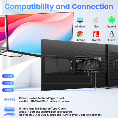 Teamgee Laptop Monitor Extension 15.6, 1080P FHD IPS Portable Monitor compatible with 13"-17" laptops, Slim Bezel-Less Screen Extender with detachable stand, Plug and Play for Mac, Windows.