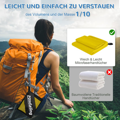 Fosdaling Microfiber Towel 3 Piece Set (Large 160×80cm and 2 Small 80×40cm), Quick-drying Microfiber Fitness & Sport Towels, for Beach, Bath, Gym and Travel (Yellow)